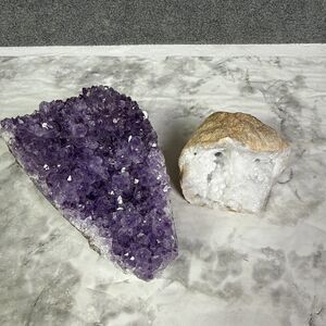 AMETHYST & WHITE QUARTZ CRYSTAL GEMSTONE NATURAL GEODE Lot 1.8 Lbs #6